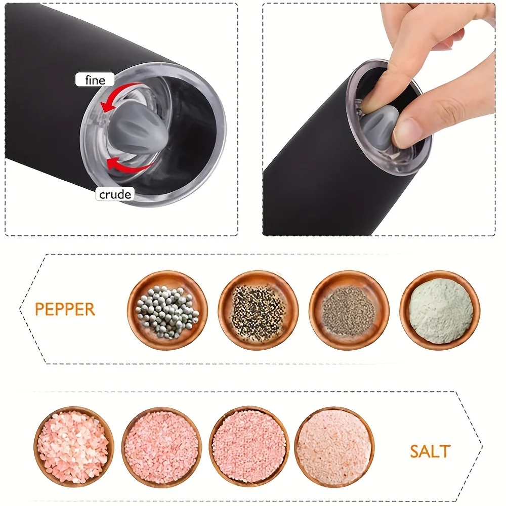 Pepper grinder, household sea salt grinder, electric adjustable spice grinder, reusable pepper crusher, kitchen gadget, adjustable coarseness, battery-powered LED light, one-handed automatic operation image 3