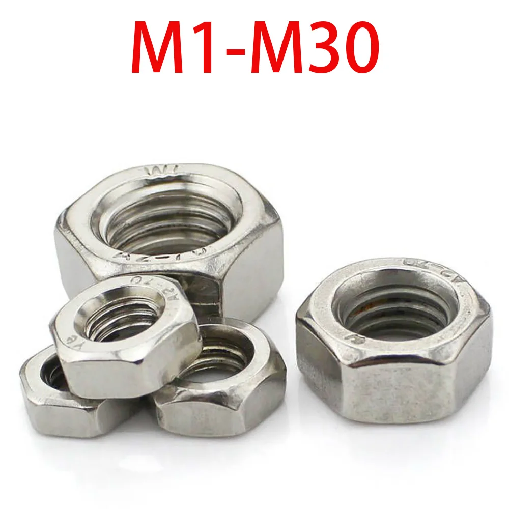 304 Stainless Steel Hex Hexagon Nuts M1 M1.2 M1.4 M1.6 M2 M2.5 M3 M3.5 M4 M5 M6 M8 M10 M12 M14 M16 M18 M20 M22 M24 M27 M30 Nut