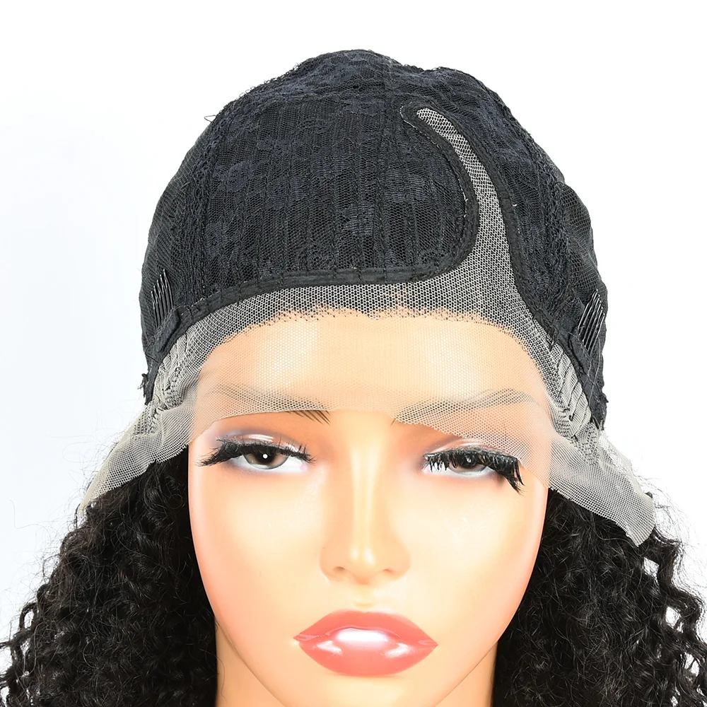Side Part Lace Kinky Curly Human Hair Wig T Lace Part Frontal Wigs For Women Remy Brazilian Curly Human Hair Wigs 14 Inches 180%