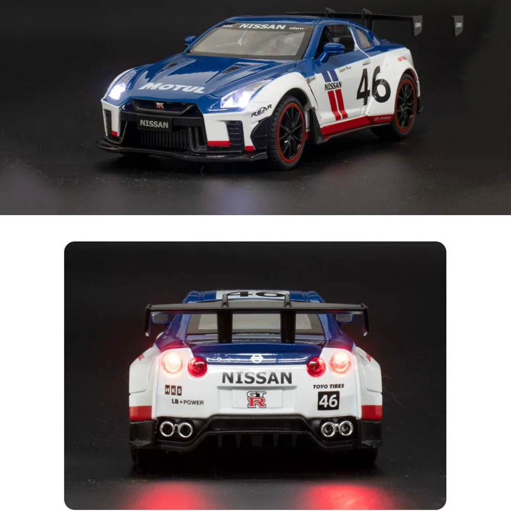 Maßstab 1:22 GTR Modifiziertes Auto Legierung Modell Spielzeug Diecast Sound Licht Zurückziehen Türen Geöffnet Fahrzeug Sammlung für Jungen Geburtstag Geschenk