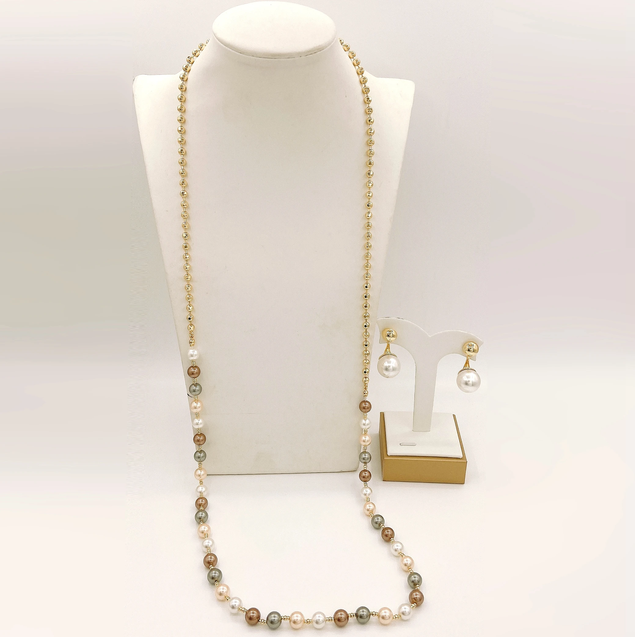 

Stylish Pearl Beads Necklace Women 2025 New Long Chain Necklace Female Street Jewelry Earring For Women High Quality