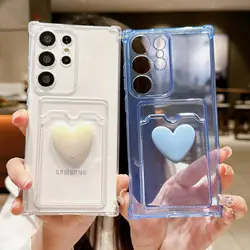 Ins Love Heart Card Bag Phone Case For Samsung S23 S22 Ultra S21 Plus S20 FE S23 FE A53 A33 5G A13 A72 A52 A32 A12 Cover