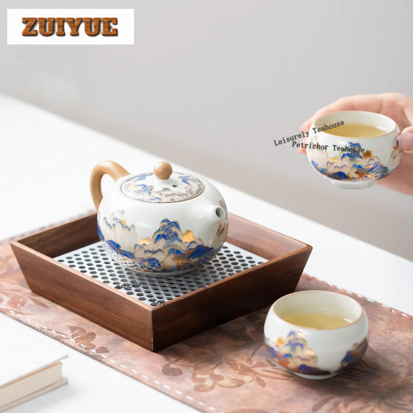 Ru Kiln A Thousand Miles of Rivers and Mountains Tea Set Complete Set Zen Tea Ceremony Set Teapot and Tea Cup Set Teaset Craft