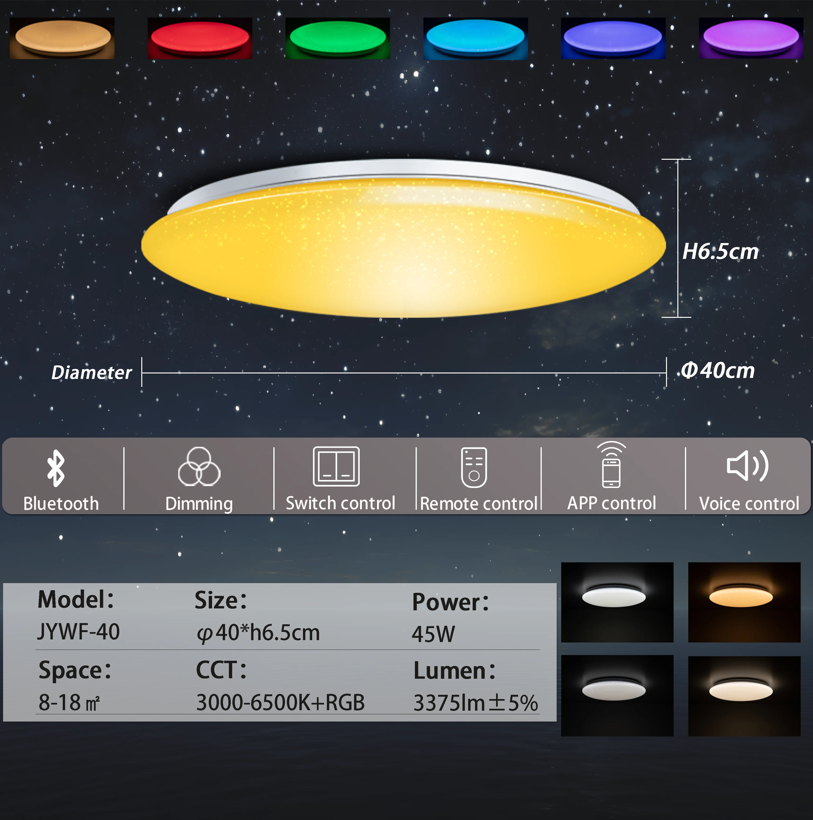 Moderne LED-plafondlampen met Bluetooth-luidspreker Spraakbesturing RGB-plafondlampen voor slaapkamer Woonkamer Werk met Alexa Google