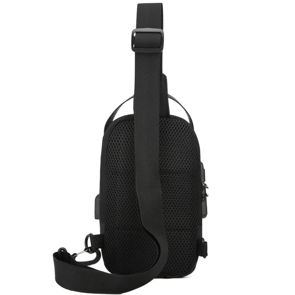 Bolso de pecho antirrobo para hombre, correa ajustable, puerto de carga USB, bolso bandolera con contraseña, gran capacidad, de varios compartimentos.