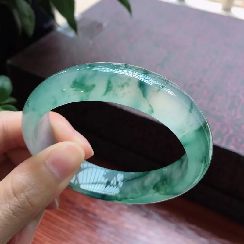 Myanmar Ice-like Violet Imperial Concubine round Bar Blype Jade Yang Green Floating Flower Bracelet