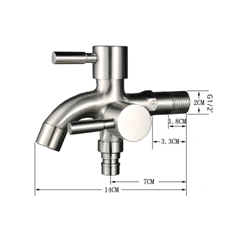 1PC 304 Stainless Steel Double Duo Outlet Garden Outdoor Bibcock Valve Faucet G1/2\