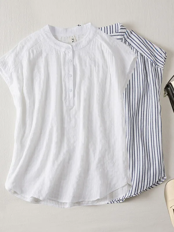 

Loose Fit Striped Shirt Single Button Lazy Style Big Size Women's Casual Shirt Breathable Cool Sensation Short Sleeve