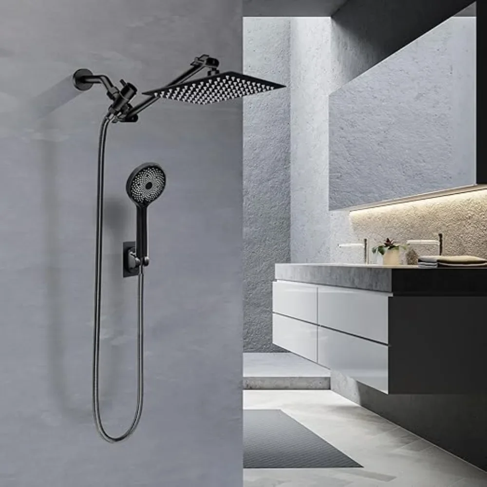 

8”Rain Shower Head with Handheld Spray Combo with 11'' Angle Adjustable Extension Arm/Flow Regulator/Shower System