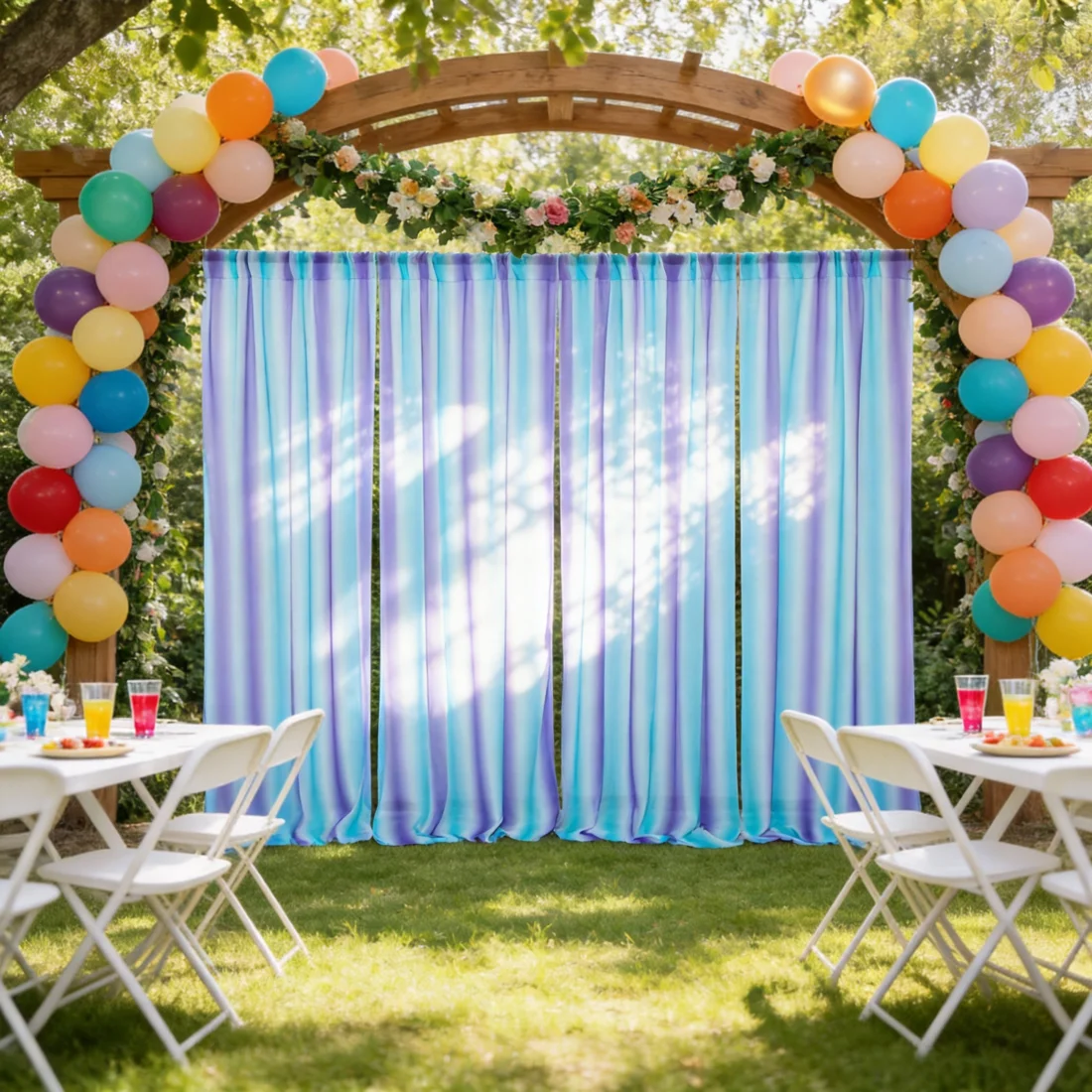 

Фоновые занавески «Русалка» для свадебных вечеринок: 4 панели, 2,42 фута × 8 футов, шифоновые драпировки для фотосессий, украшения для детских праздников, 10 футов