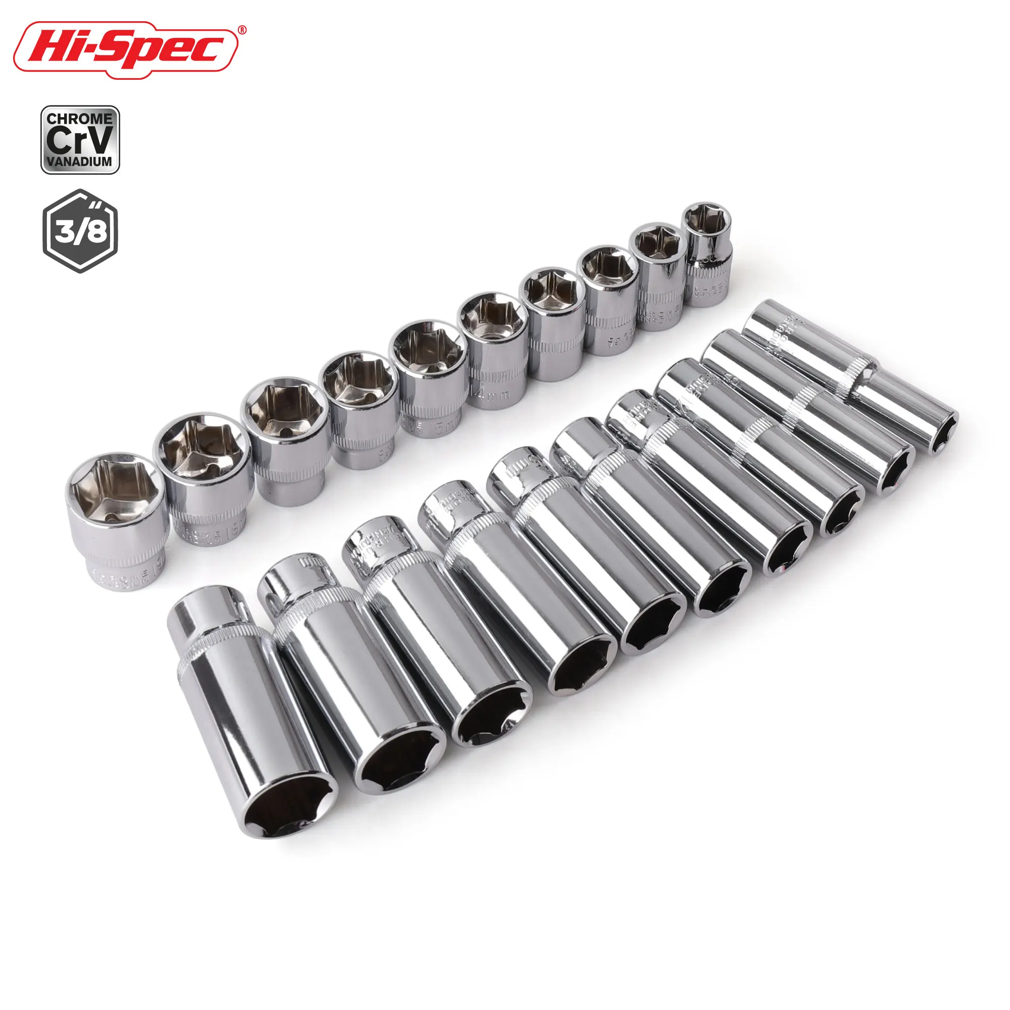 Hi-Spec 3/8" Metrischer Tiefen-Steckschlüsselsatz (10-19mm), CR-V Stahl Lange Stecknüsse für Ratschenschlüssel & Handwerkzeuge zur Autoreparatur – Detail 6