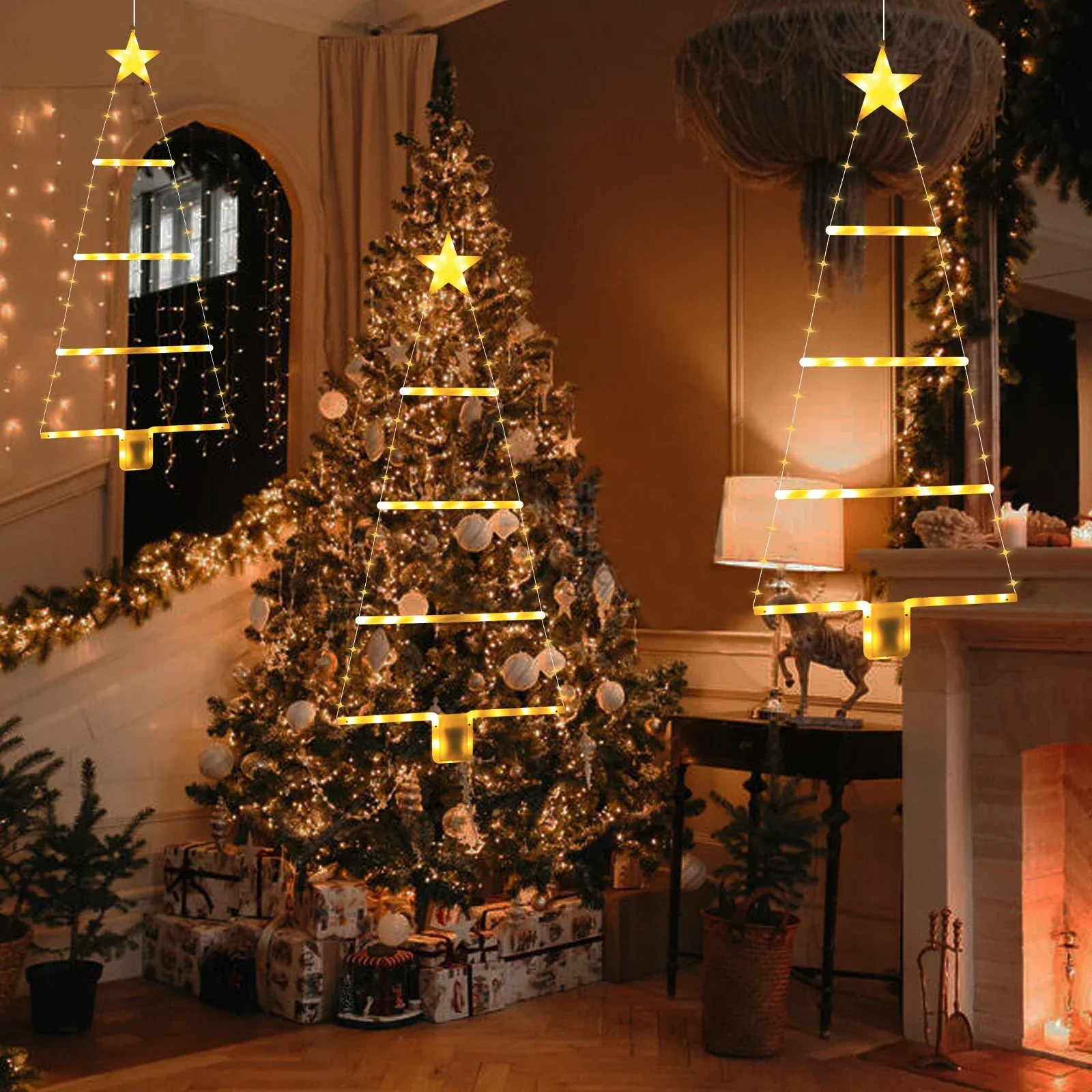 Lumières trapézoïdales de noël LED à piles, décor d'arbre de noël pour cour, chambre à coucher, jardin, porte de cheminée, décor de noël