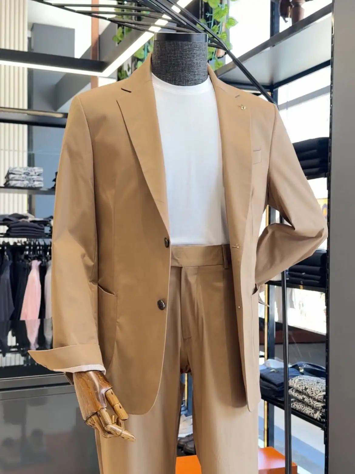 Vintage Khaki Men Casual Suit 2 Piece Set Lightweight Breathable Blazer Ankle Length Trousers Summer Business Daily Customized