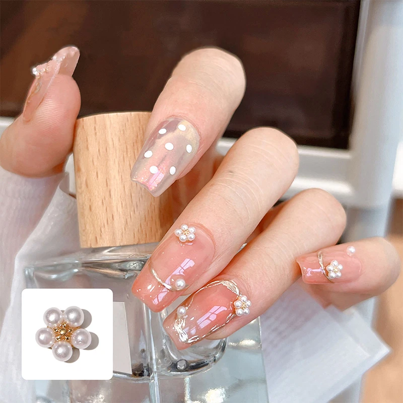 Mini White Pearl Flower Nail Charms Flat Back Nail Studs Rhinestone Manicure Bowknot Buttwerfly Alloy 3D Nail Tips Decoration