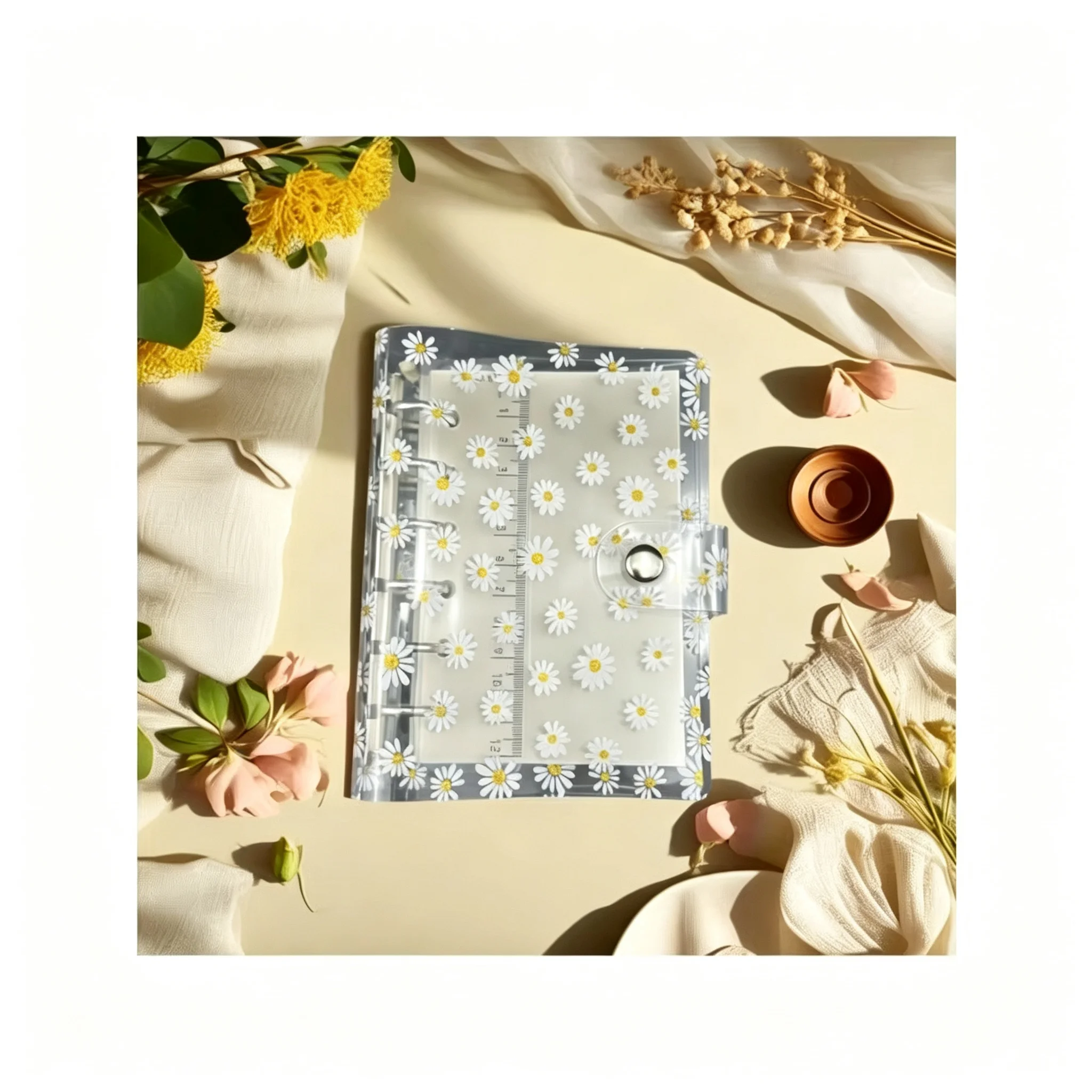 Handbuch, Notizbuch, transparente PVC-Hülle, A6-Ordner, japanischer und koreanischer Ins-Stil, gleicher Umschlag, niedliches kleines Gänseblümchen