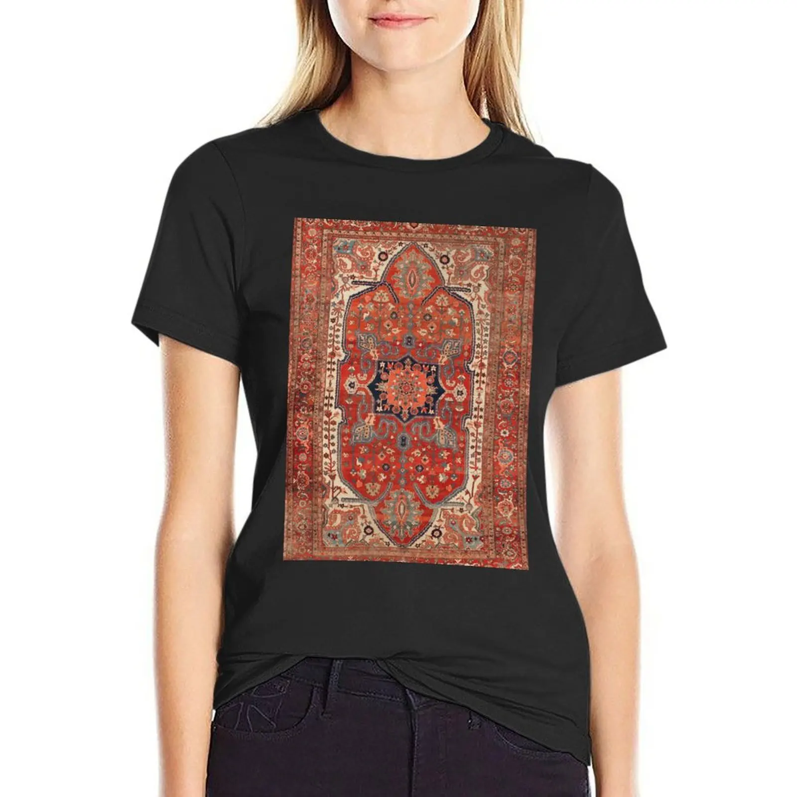 

Heriz Persian Carpet Print T-Shirt cute tops graphics aesthetic clothes T-shirts for Women