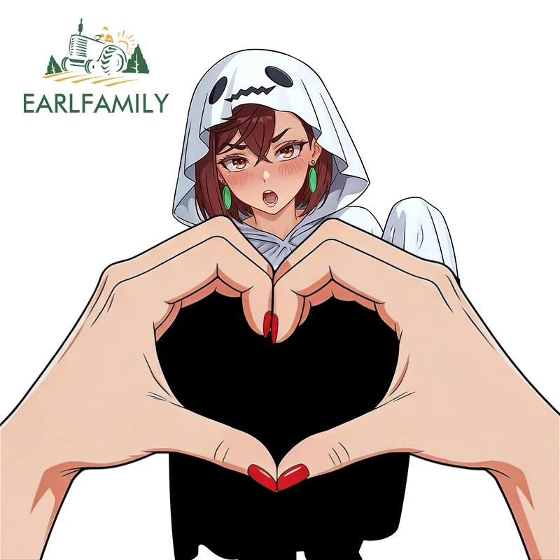 EARLFAMILY Ghost Hat Momo Ayase Car Stickers And Decals Popular Cartoon Decals Occlusion Scratch Windshield Window Trunk Decor