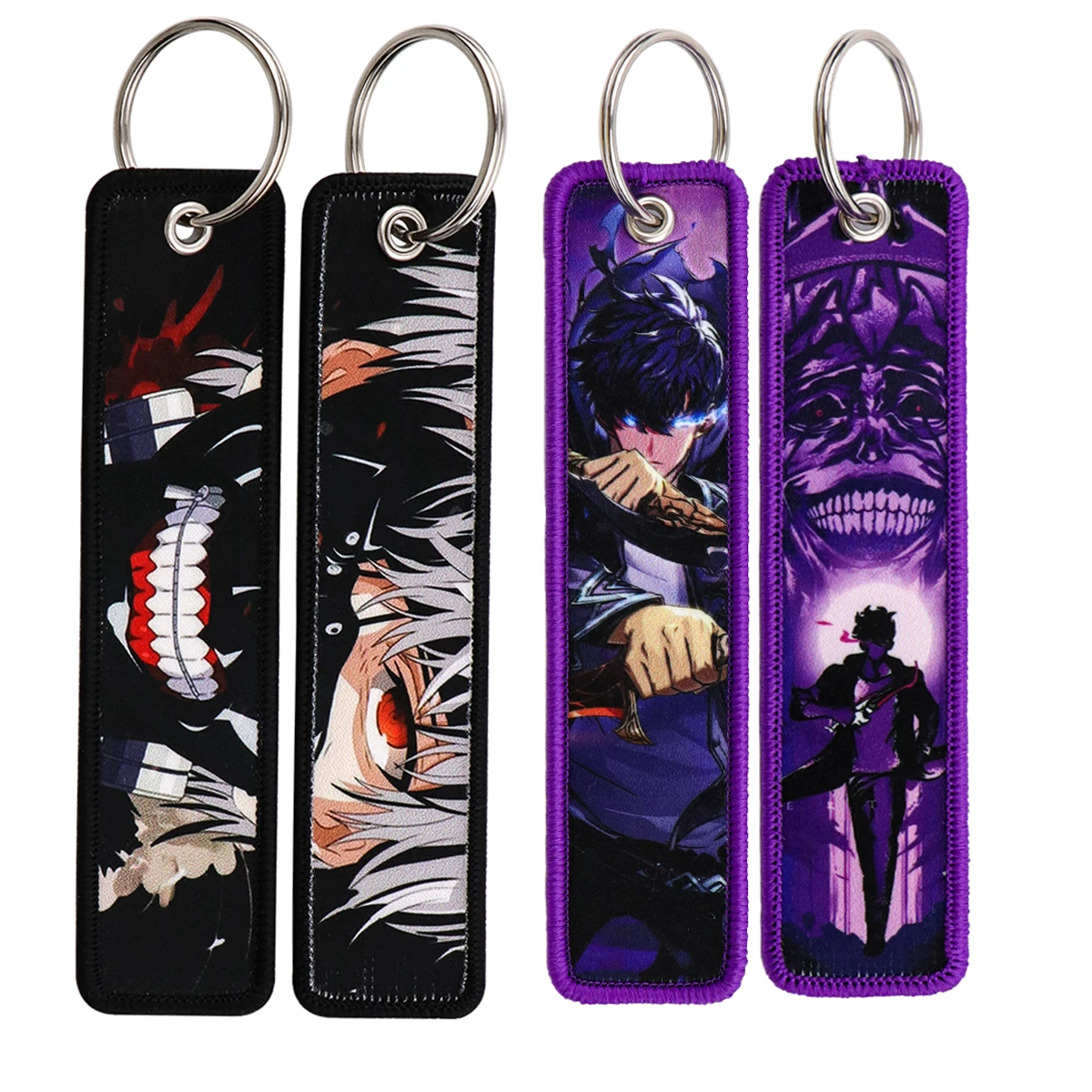 

Anime Ghost Embroidery Key Fobs Manga Key Tags Keychains for Motorcycles Cars Keyring Cosplay Accessories Fans Gifts