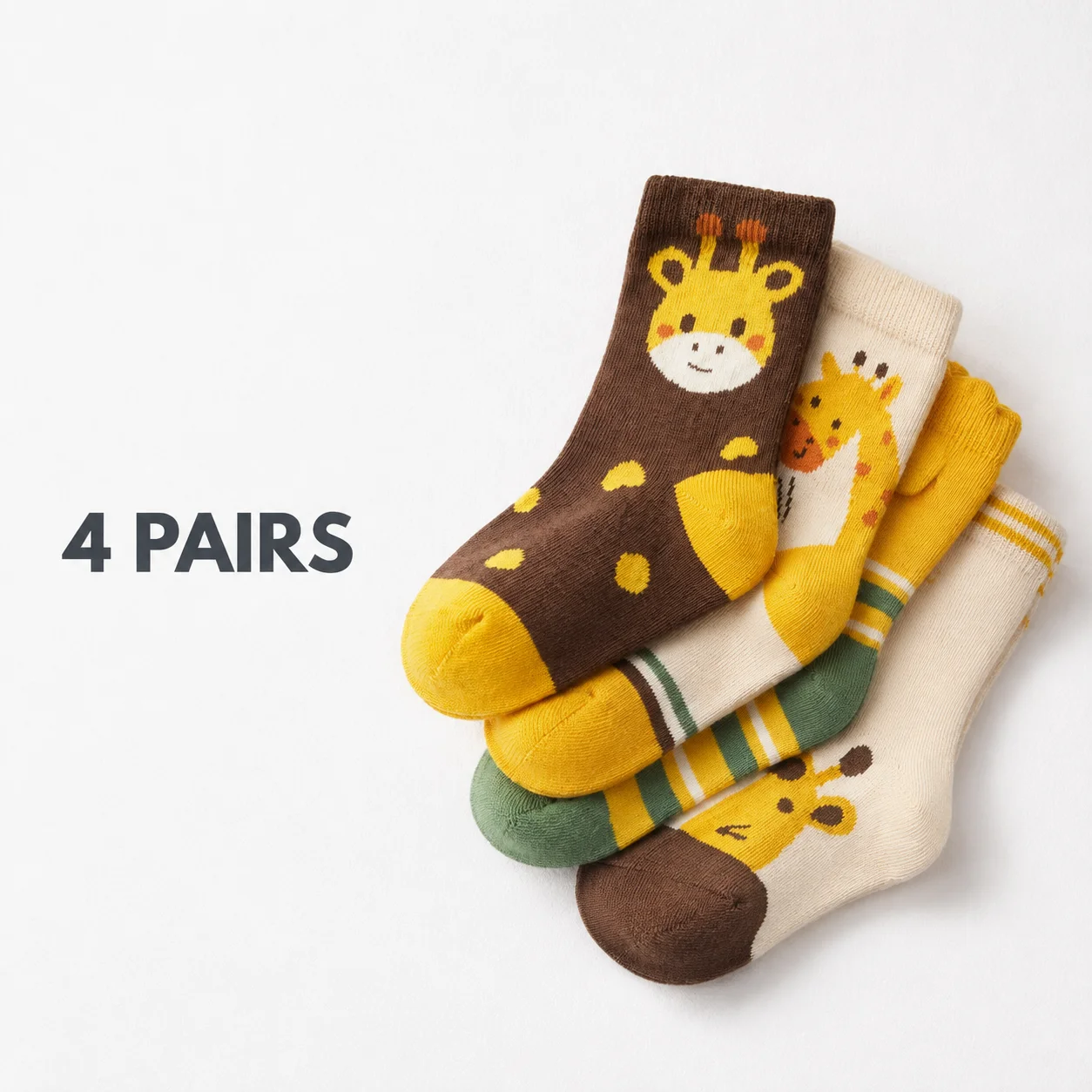 4 Pairs Kids Giraffe Crew Socks Cute Cartoon Jacquard Children Socks Soft Breathable Mid‑calf Socks For Boys Girls Daily Wear