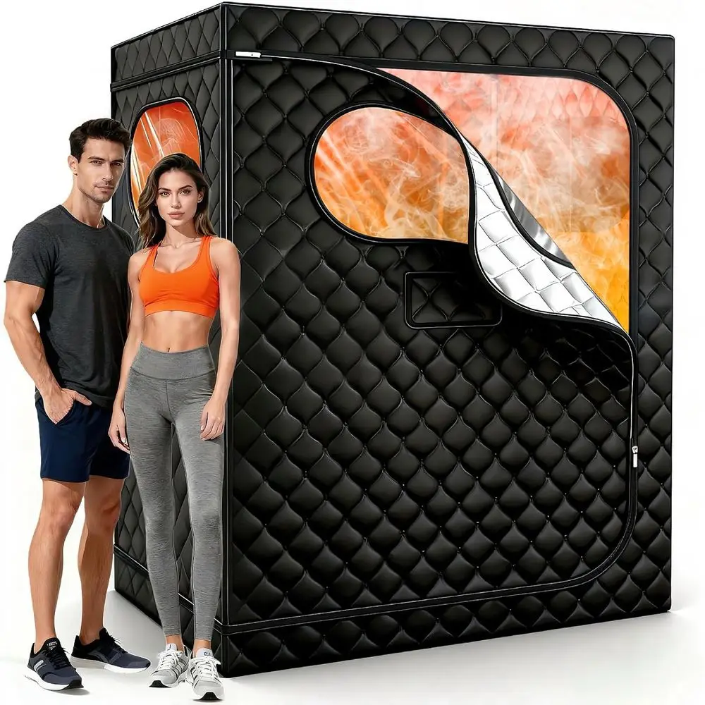 Dual-Person Portable Home Sauna Tent with 2 Steamers, 2 Folding Chairs, 71x 49x 36, Ideal for Full-Body Steaming and Relaxation