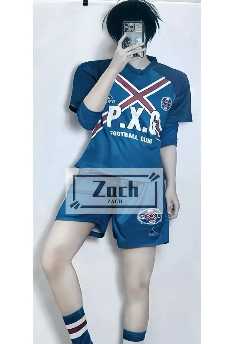 زي أنيمي تنكري مع شعر مستعار ، قفل أزرق ، رين إيتوشي ، شفالييه شيدو ، جيرسيه px.g ، زي كرة قدم مطرز ، بدلة رياضية