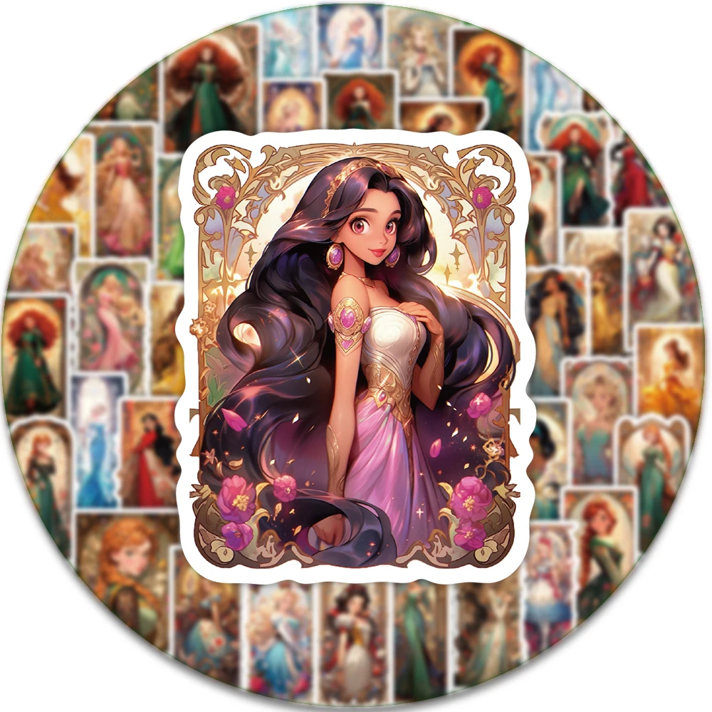 50 Stück Cartoon-Prinzessinnen-Kartenaufkleber Retro-Ästhetik Perfekt für Planer Handyhülle Laptop Wasserflasche Helm Dekoration