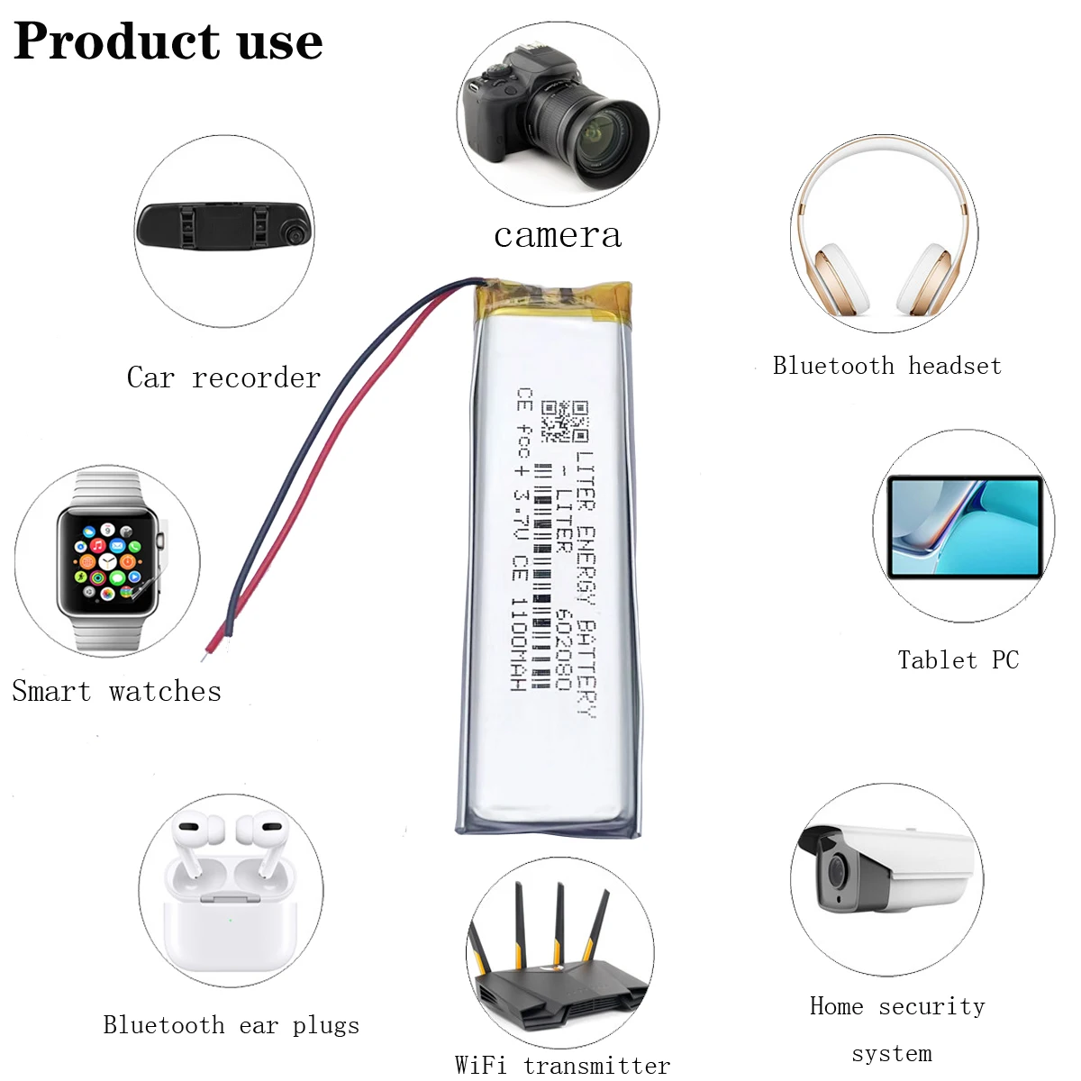 3.7V wbudowany pasek polimerowy w kształcie 602080 1100mah bateria litowa o dużej pojemności do Mp4 Mp5