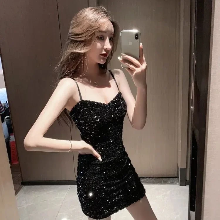 2024 Spring New Glitter Tank Dress Women's Elegant Versatile Base Layer Outer Wear Tightening Sexy Smooths Your Silhouette