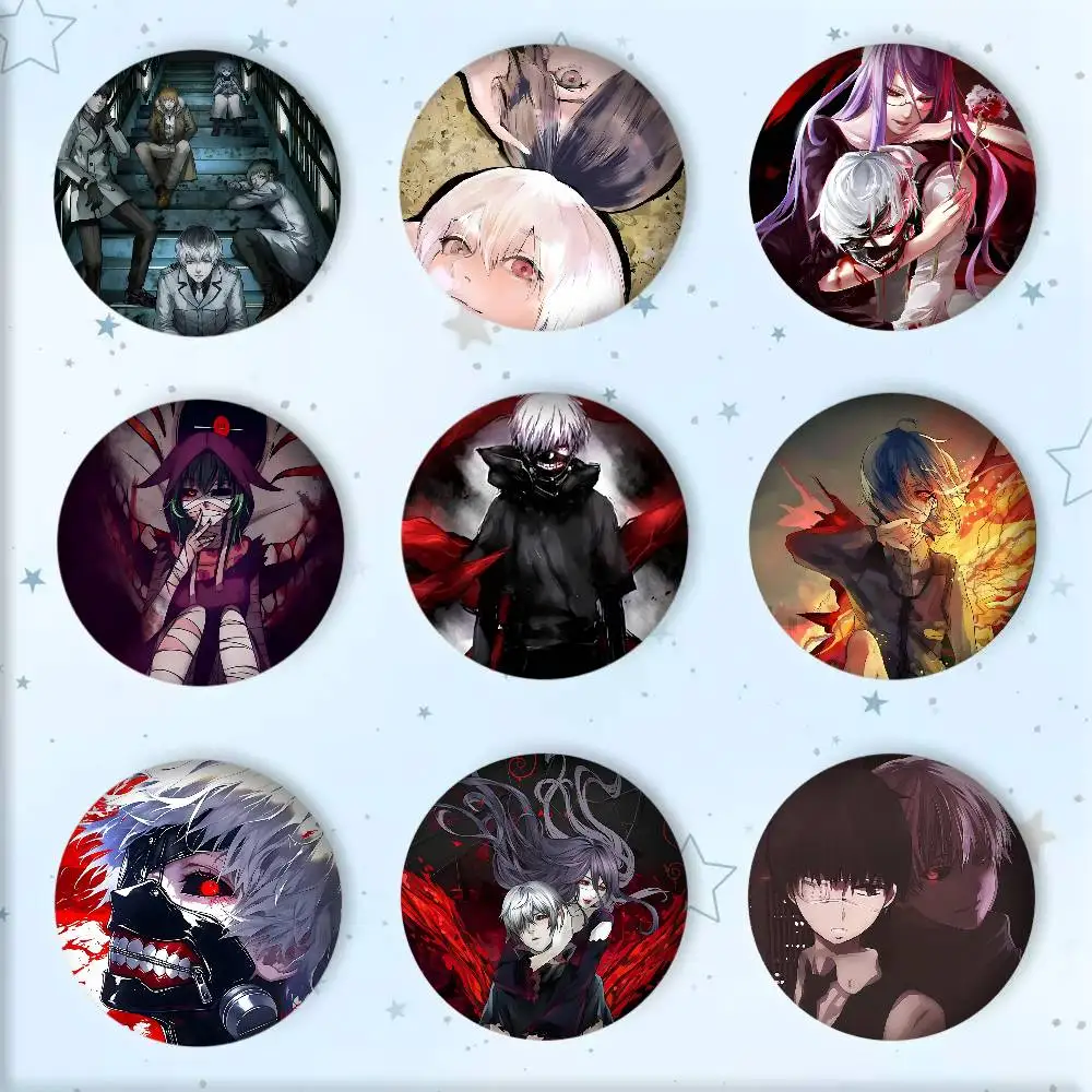 Cool Anime T-Tokyo Ghoul Manga Badge Tinplate Round Laser Brooch Clothes Backpack Accessories Lapel