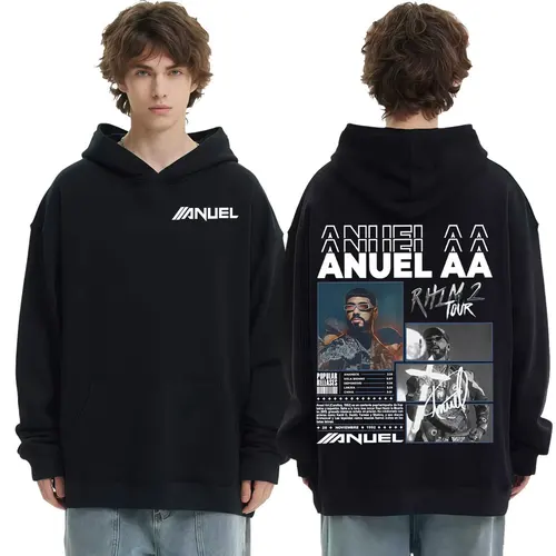 Sudaderas con capucha de rapero Anuel AA Rhlm 2 Album 2025, sudaderas informales de lana de alta calidad para hombre, ropa de calle Harajuku, Sudadera con capucha Vintage
