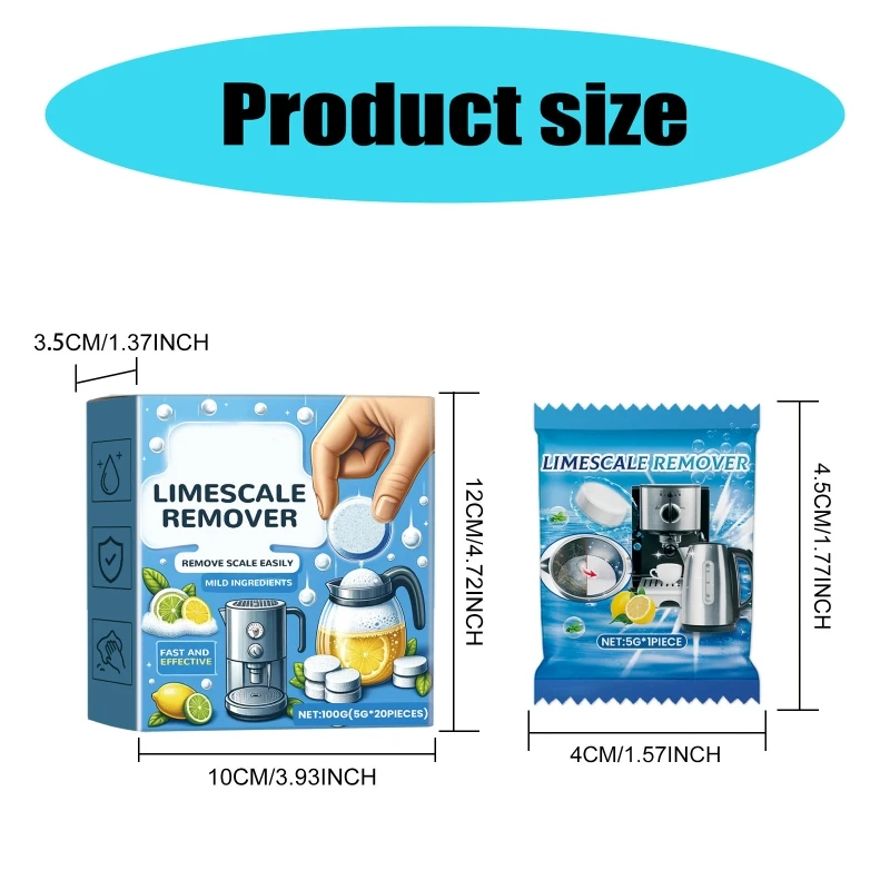 Water Kettle Descaling Tablets, Easy Kettle Descaler Limescale Remover 20PCS/Box for Home and Students