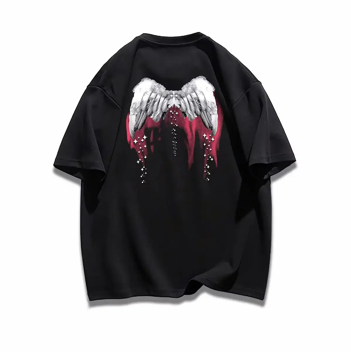 

2025 New Trendy High-quality American Dark Wing Printing Crew Neck Men's and Women's Same Comfortable Short Sleeves