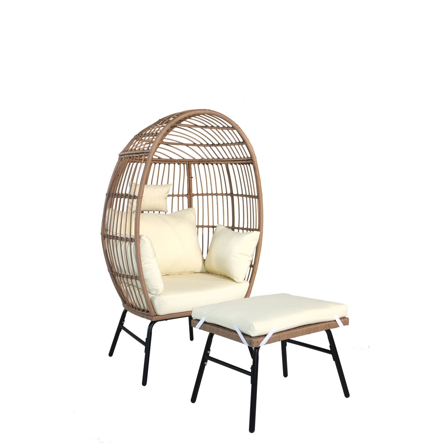 

Outdoor Garden Wicker Egg Chair with Footstool, Patio Chaise, Cushions, Indoor Outdoor Basket Chair