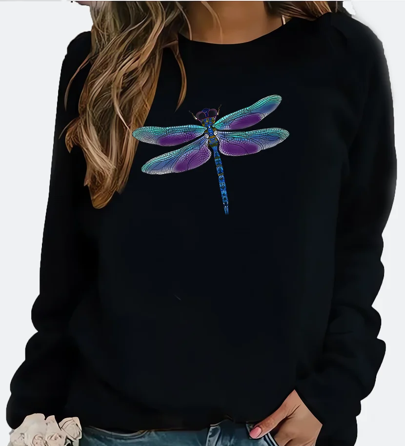 

New Women's Hoodie European Insect Dragonfly Printed Crew-neck Hoodie Sweatshirt Streetwear Women Aesthetic Aesthetic