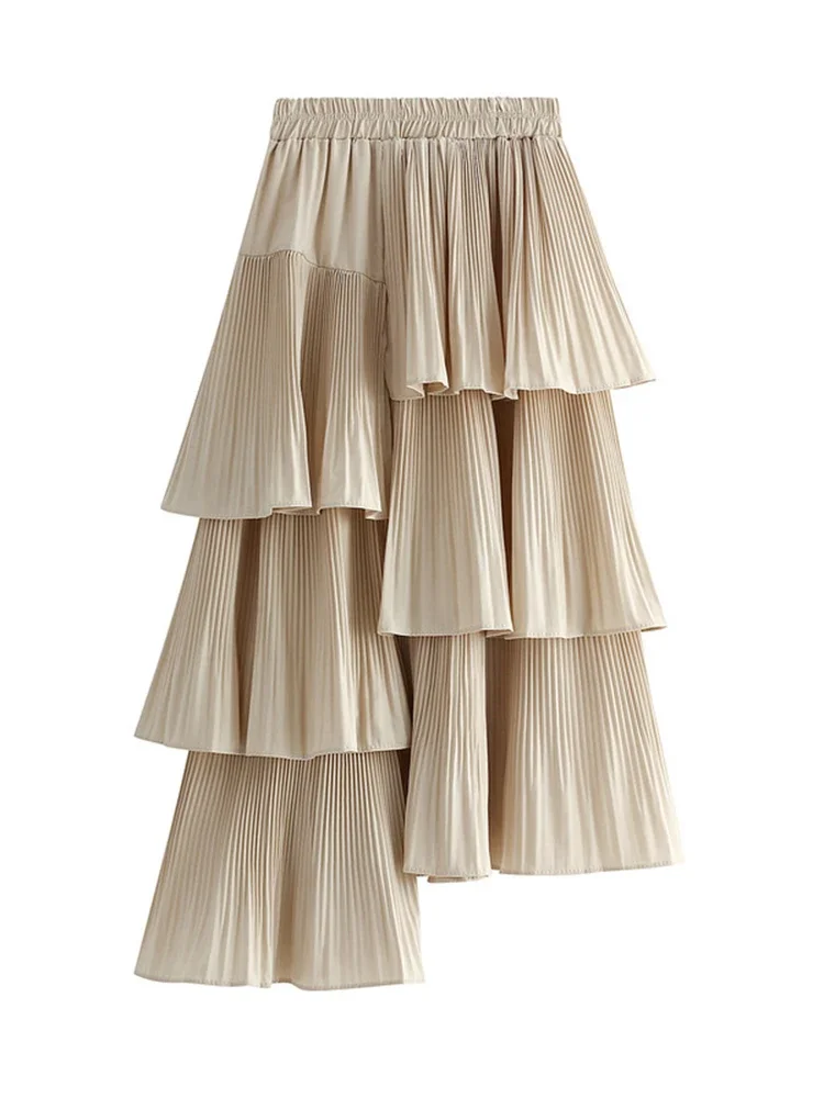 

LANMREM Asymmetric Pleated Cake Skirt Women's Versatile Medium And Long Ruffle Irregular Skirts Female Fashion 2024 New 2R1140