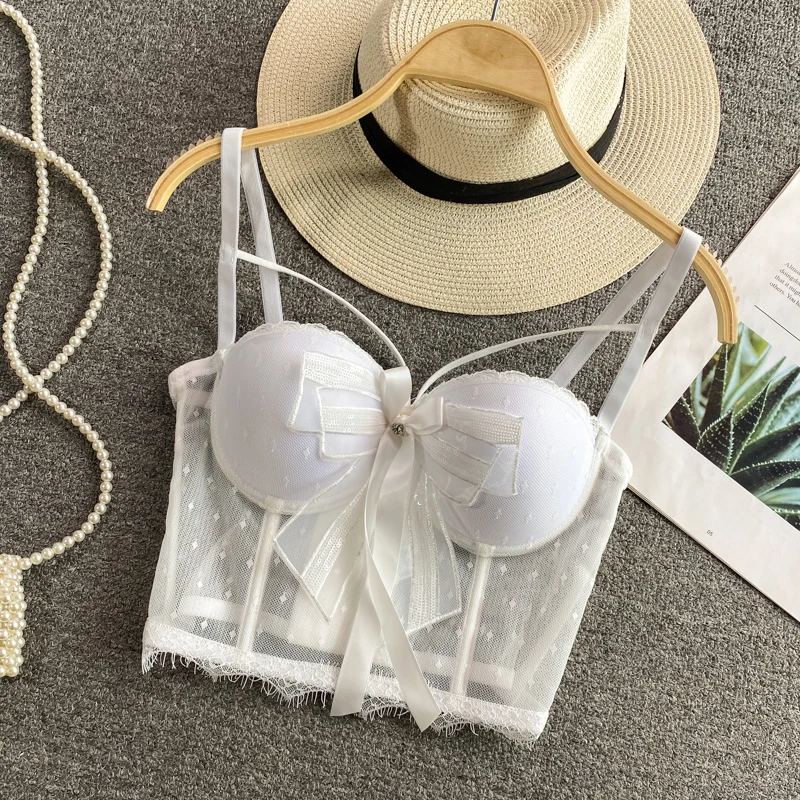 Sexy curto espinha de peixe design csola regata borboleta nó deco cinta colete outerwear branco emaecimento verão mo...