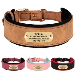Wide Personalized Dog Collar PU Leather Customized Dogs Tag Collars Soft Pet Collar for Small Medium Large Dogs Pitbull Buldog