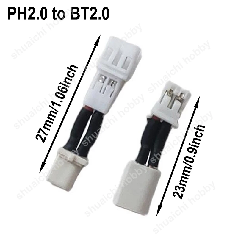 2PCS Short 1S Hollow Cup Lithium Battery Adapter Cable PH2.0 to BT2.0 GNB27 Male Female Connector Head for RC Airplane Drone