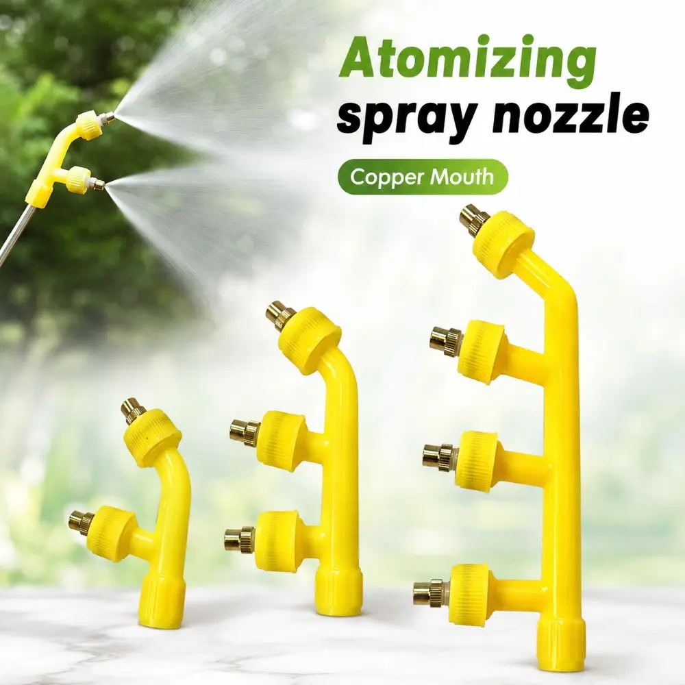 Copper Mouth Garden Sprayer Nozzles Multi Heads High Pressure Atomizing Sprayer Nozzle Adjustable Plastic Pole