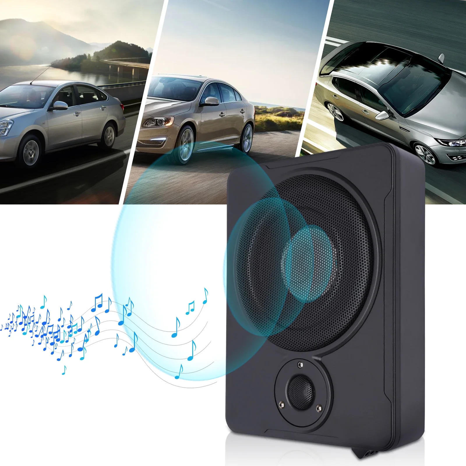 8'' 200W Power Amplifier Bass HiFi Slim  Car Speaker Under-Seat Active Subwoofer