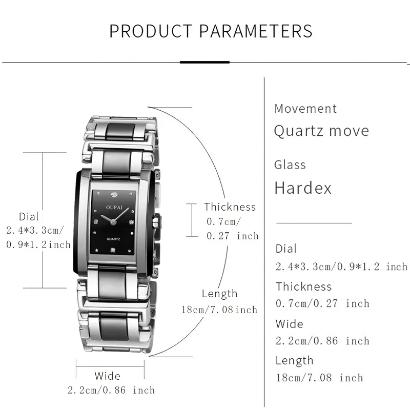 Прямоугольные часы Oupai, женский браслет, черные кварцевые модные и простые наручные часы, изысканное платье, водонепроницаемые