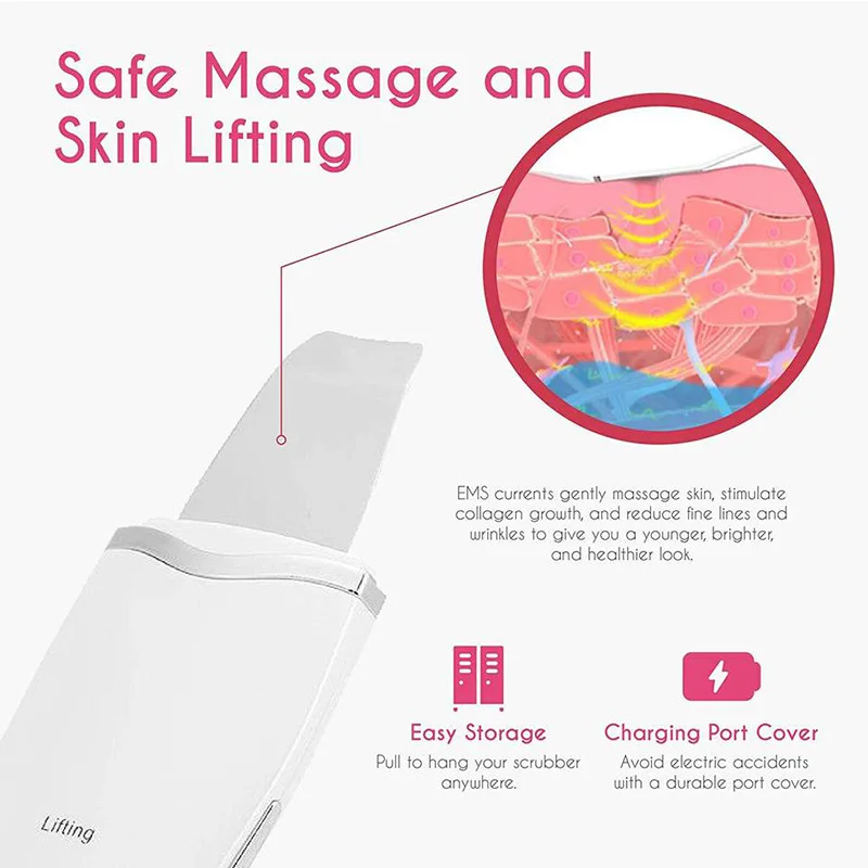 Nettoyeur de vibrations Ultrasnica, Peeling des Pores, spatule de saleté, grattoir pour la peau du visage, épurateur en acier inoxydable