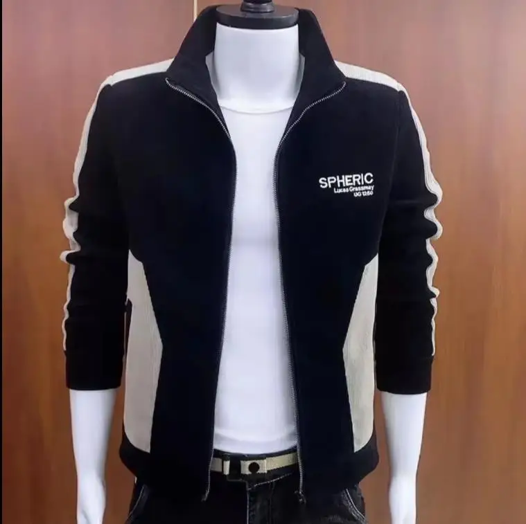 

Мужская повседневная вельветовая куртка с воротником-стойкой на весну и осень, приталенный модный топ на молнии, длинный све, теплый молодежный