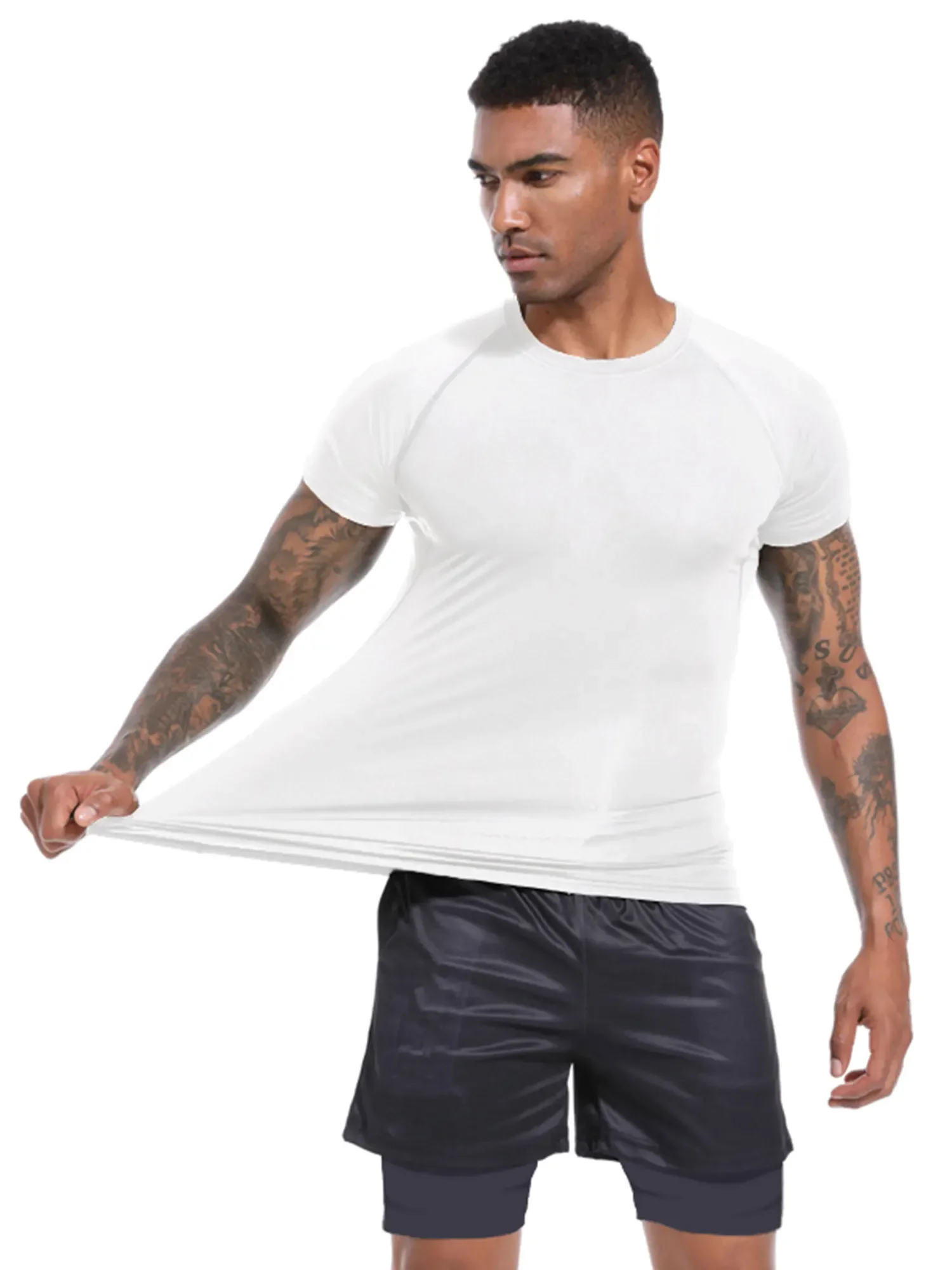 ملابس رياضية للرجال للحماية من الشمس، تي شيرت رياضي للجري من الجلد الثاني، شورت للياقة البدنية، قميص مضغوط، ملابس للتمرين