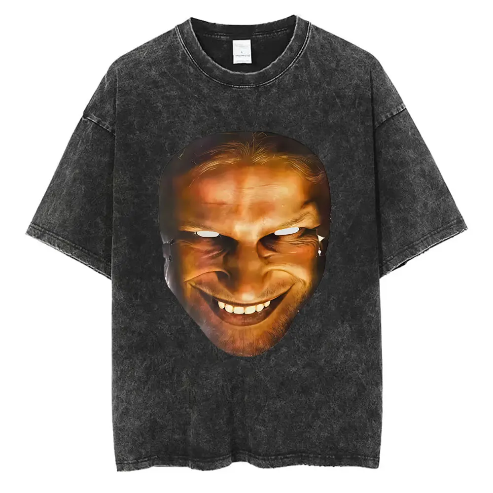 

Washed Vintage Aphex Twin Face Graphic T-shirt Richard D James Album Print T-shirts Men Women Fashion Hip Hop Oversized T Shirts