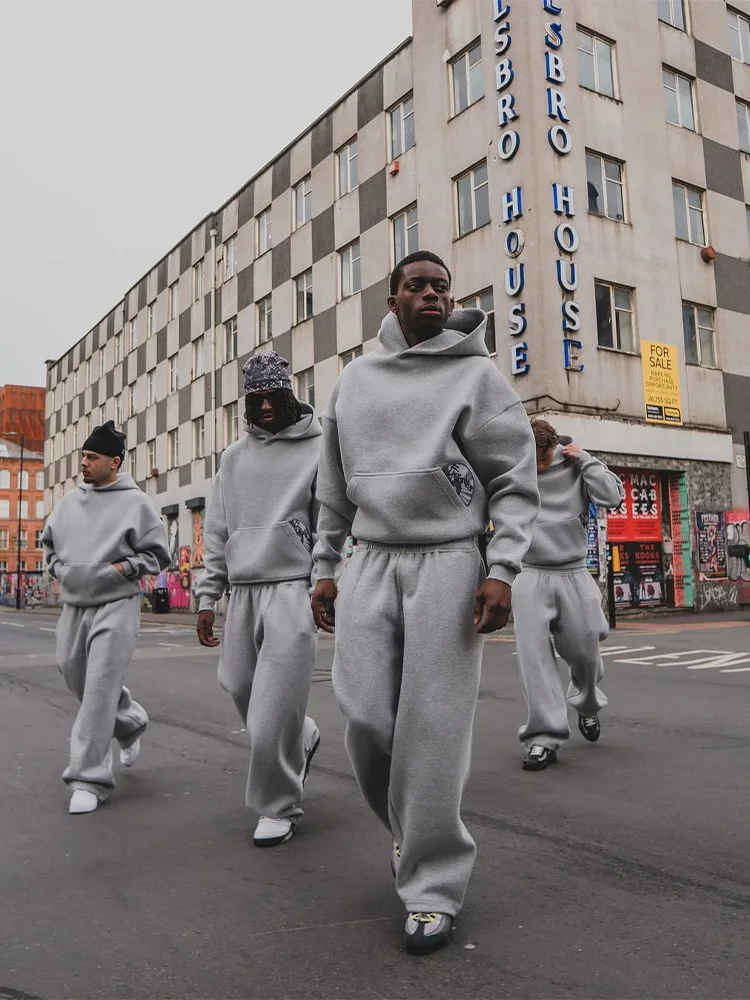 بدلة رياضية رجالية عصرية موديل 2025 عالية الشارع ملابس غير رسمية Y2K Harajuku سترة بقلنسوة مطرزة للرجال سراويل رياضية فضفاضة على طراز الهيب هوب #5