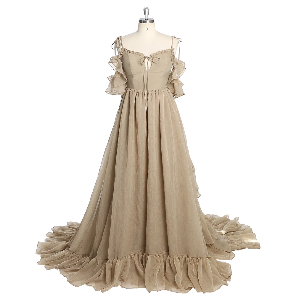 

Romantic Beige Side Slit Ruffles Flying Dress for Photography Boho Photoshoot Dress Custom Colors YEWEN YW230506