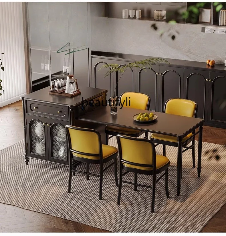 

ss8350 American all solid wood island dining table retractable folding rectangular dining table retro French table