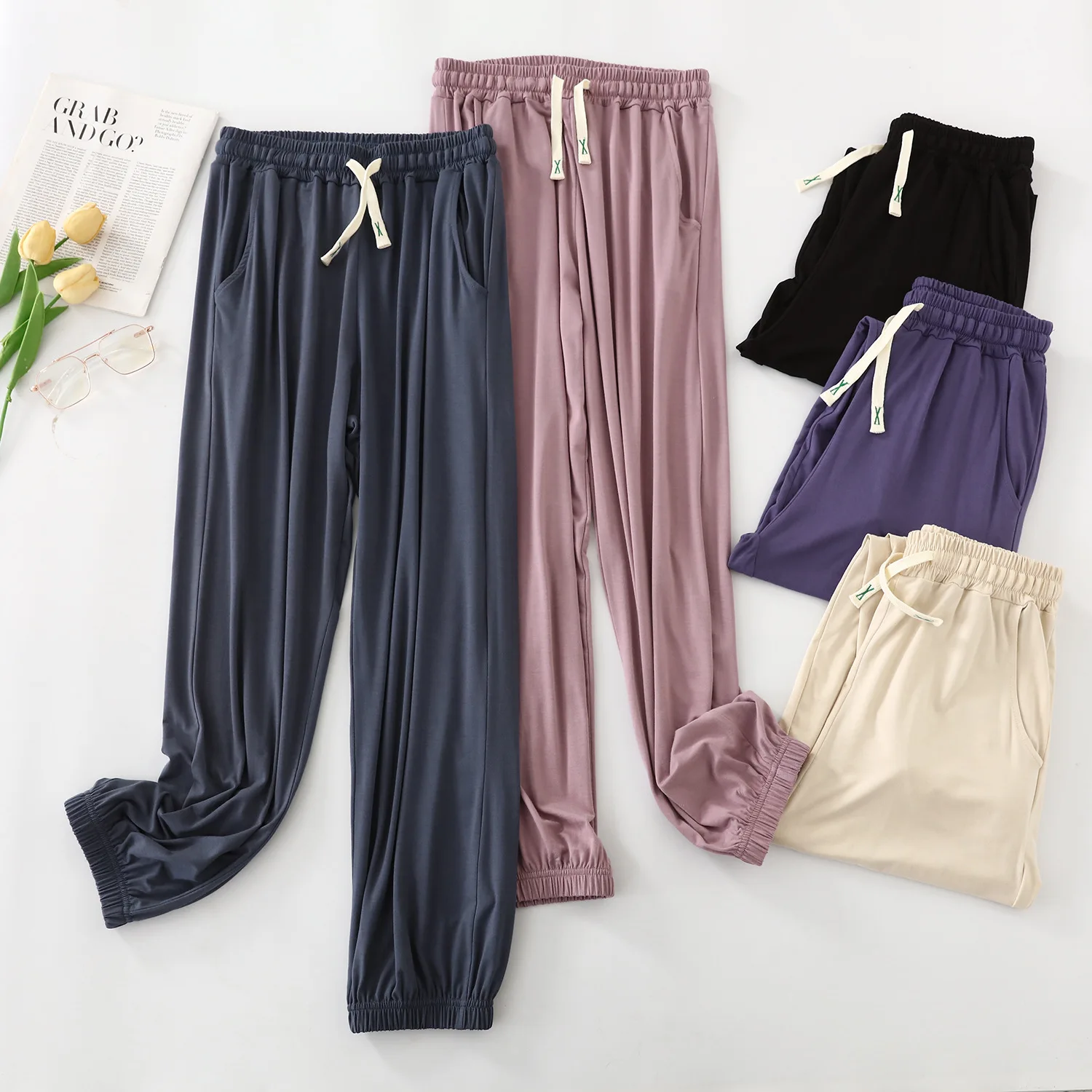 Modal Cuffed pants summer Women's trousers Plus size Casual Loose Ankle-tied pants dancing Gym