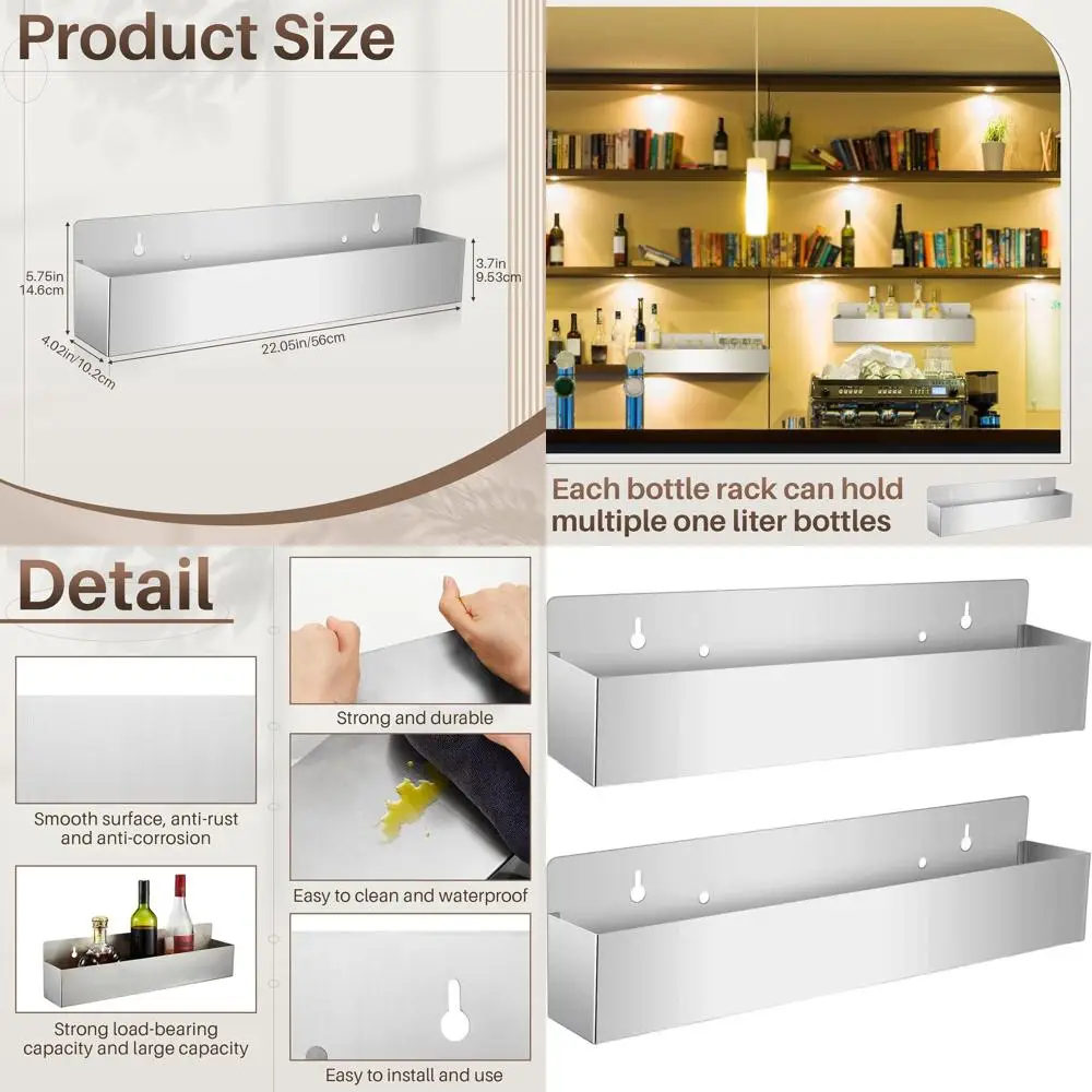 

Настенный держатель для бутылок с алкоголем из нержавеющей стали, 22 дюйма, серебристый, для баров